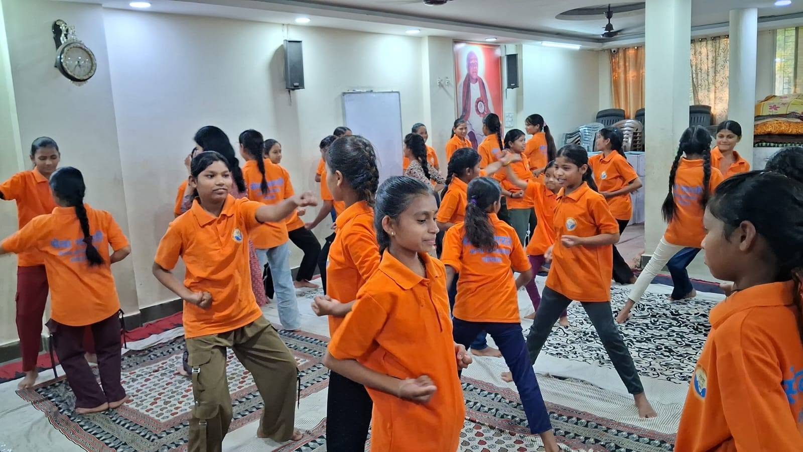 Girls practising self-defence techniques during the training