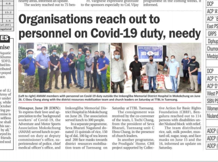Seva Bharati Nagaland Supports COVID-19 Frontline Team and Needy in Tuensang